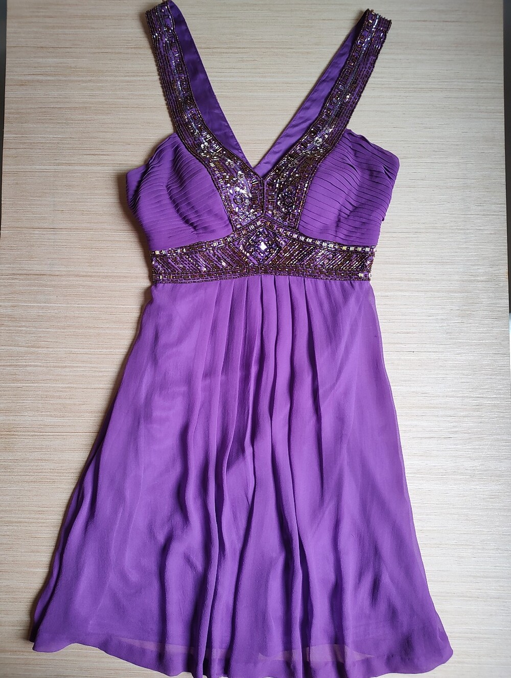 Sue Wong Nocturne Mini Lined Sequins Beaded Dress Purple Women's Size 4 Silk